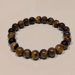 Unisex Tiger's Eye Gemstone Beaded Stretch Bracelet Adjustable Handmade Gift